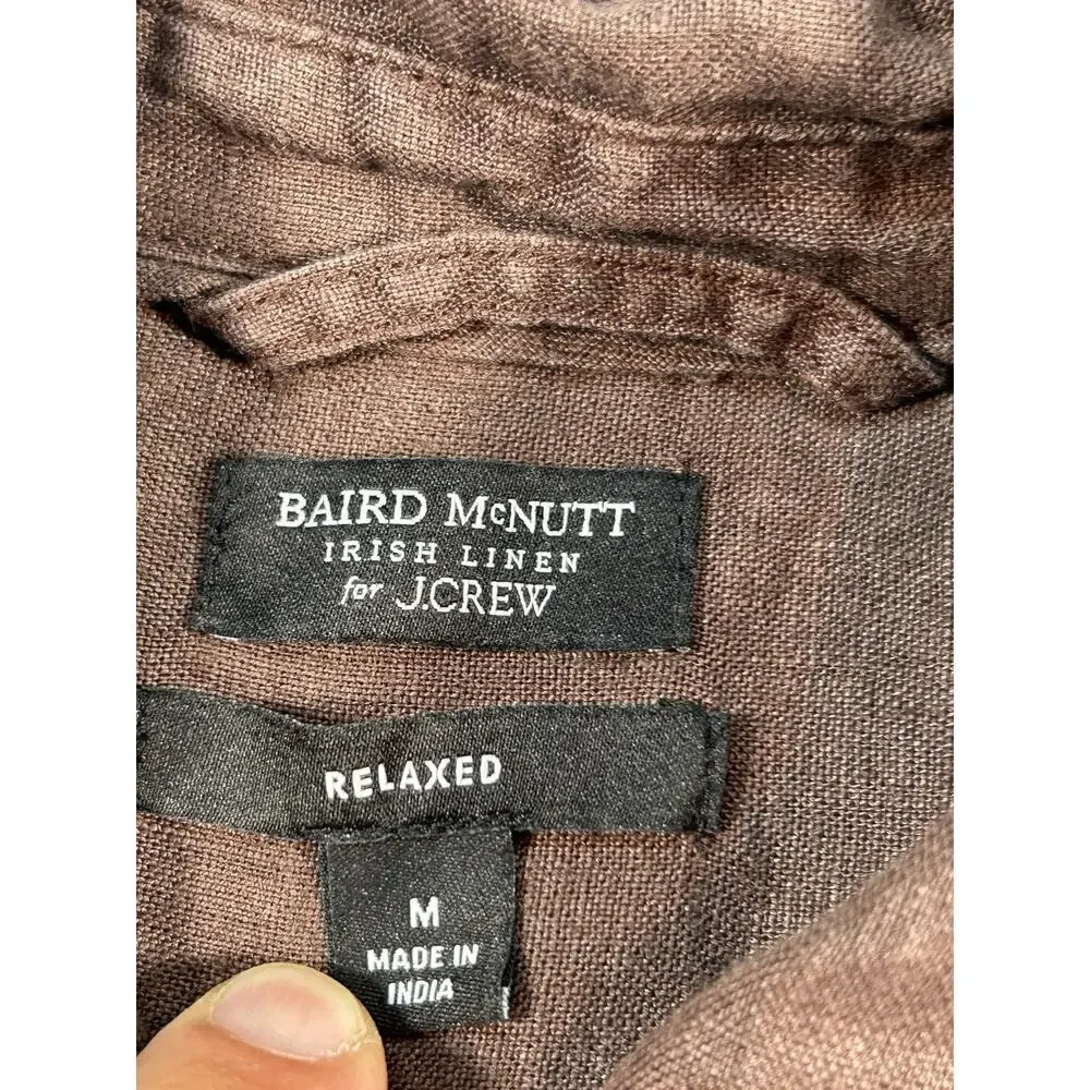 J Crew Baird McNutt Irish Linen Shirt Womens Medium Relaxed Fit Brown Button-Up